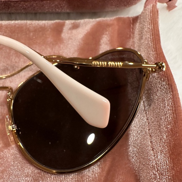 Miu Miu Gold Frame Sunglasses with Brown Lenses - Picture 4 of 5